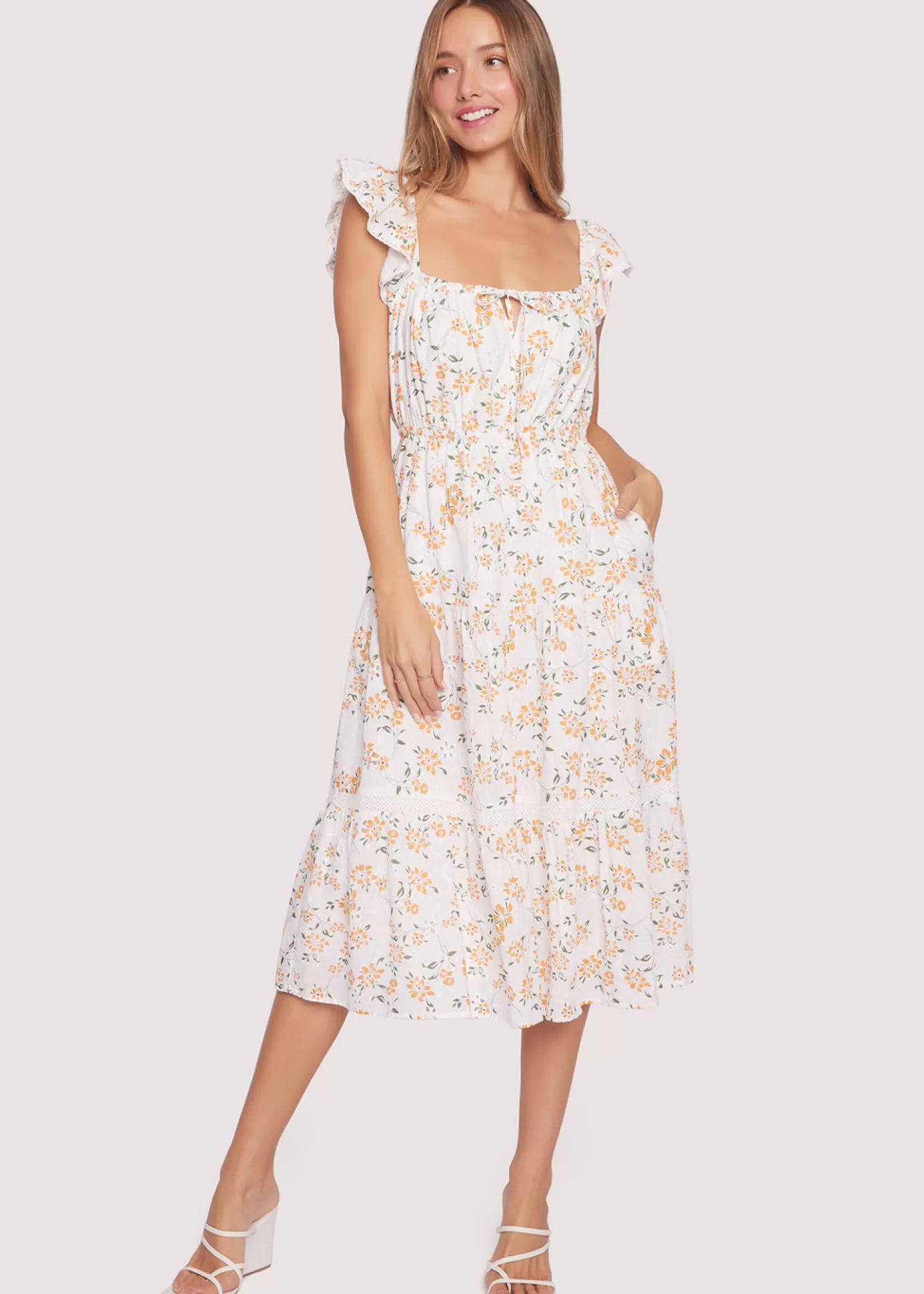 Lost + Wander Dresses*Acropolis Hills Midi Dress WHITE-ORANGE-FLORAL