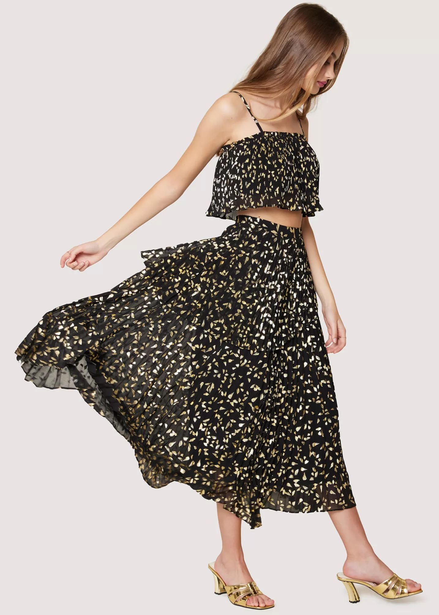 Lost + Wander Skirts*All That Glitters Midi Skirt BLACK-GOLD