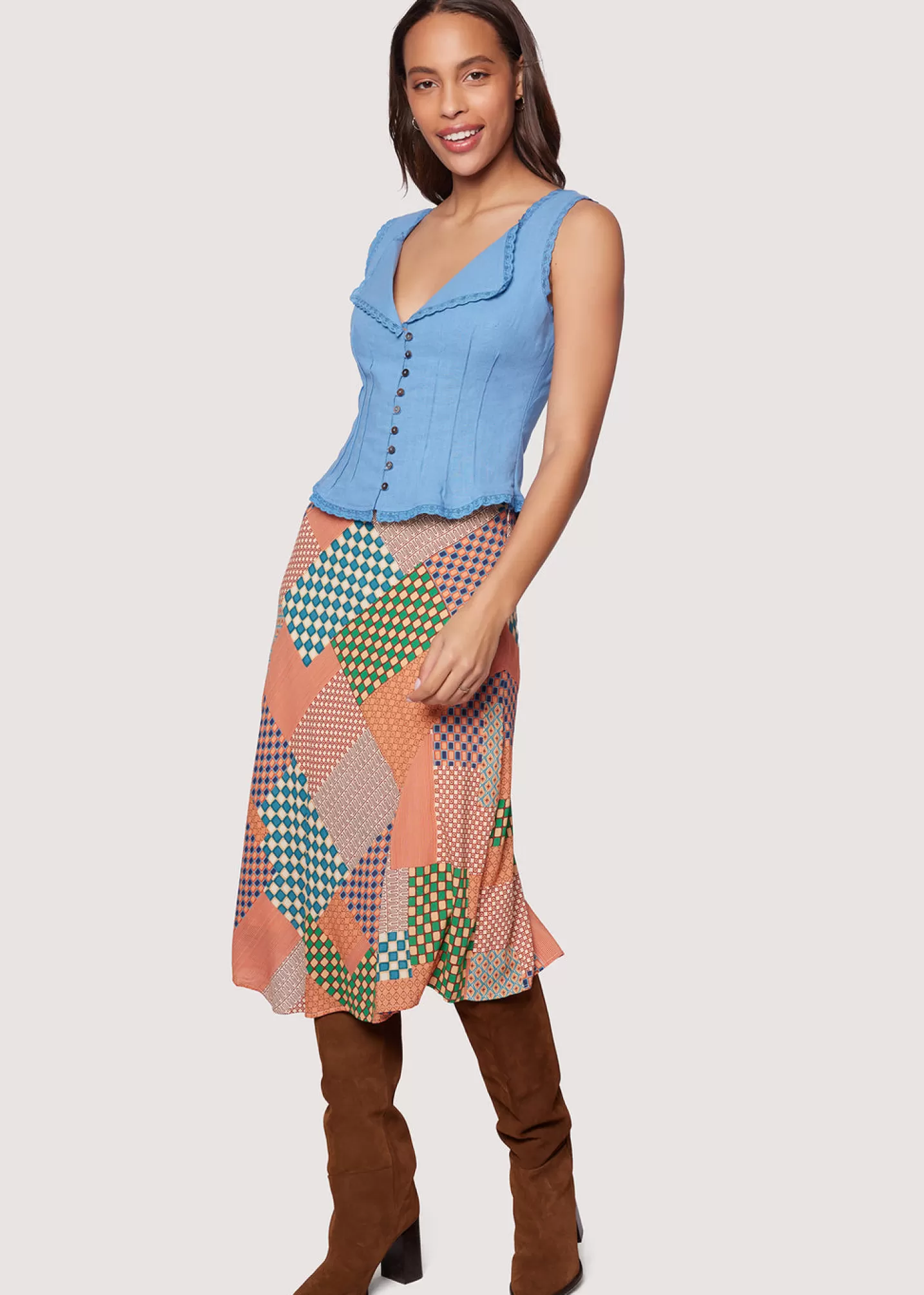 Lost + Wander Skirts*Blissful Mesa Midi Skirt ORANGE-MULTI