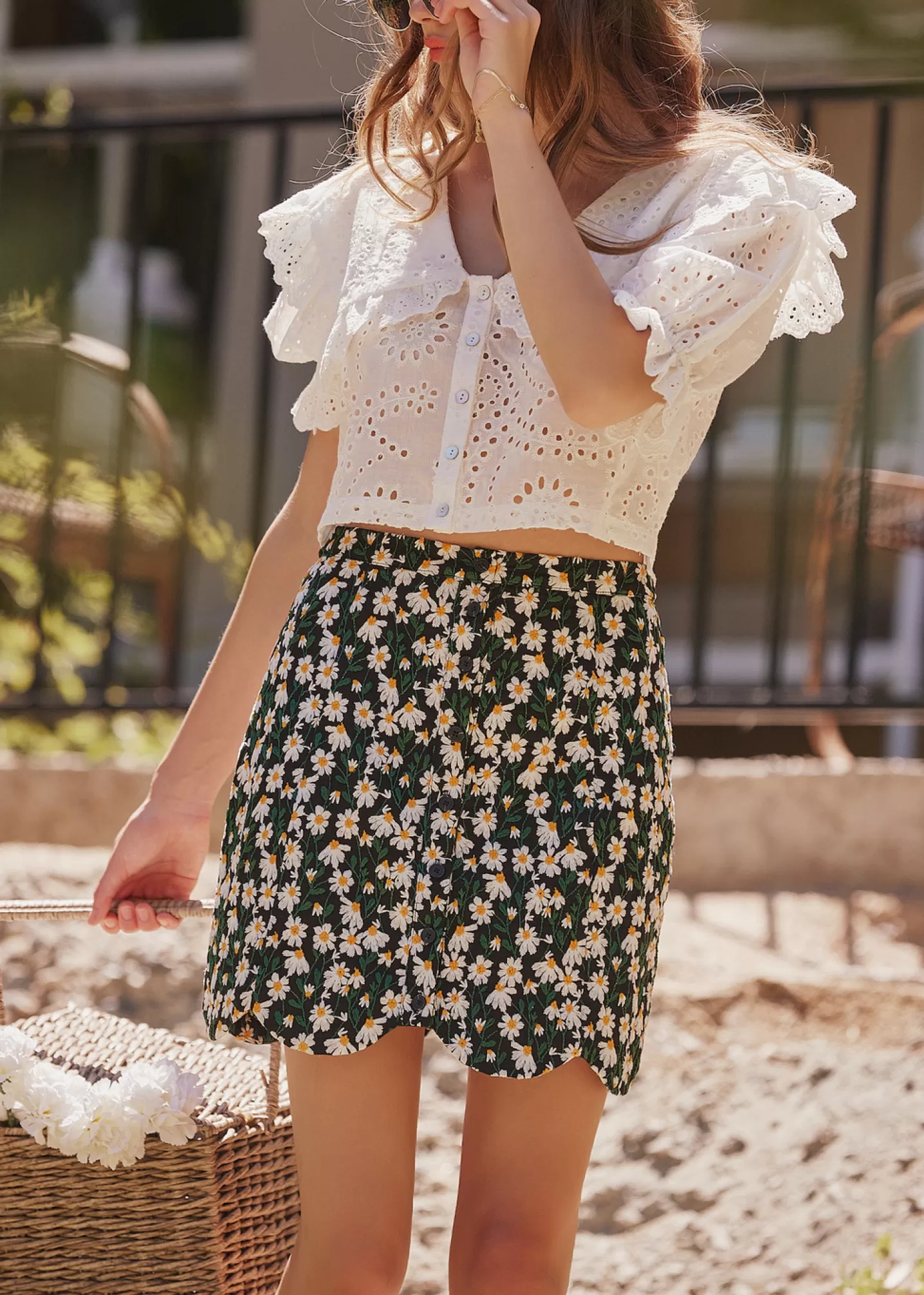 Lost + Wander Skirts*Chamomile Hills Mini Skirt BLACK-WHITE-FLORAL