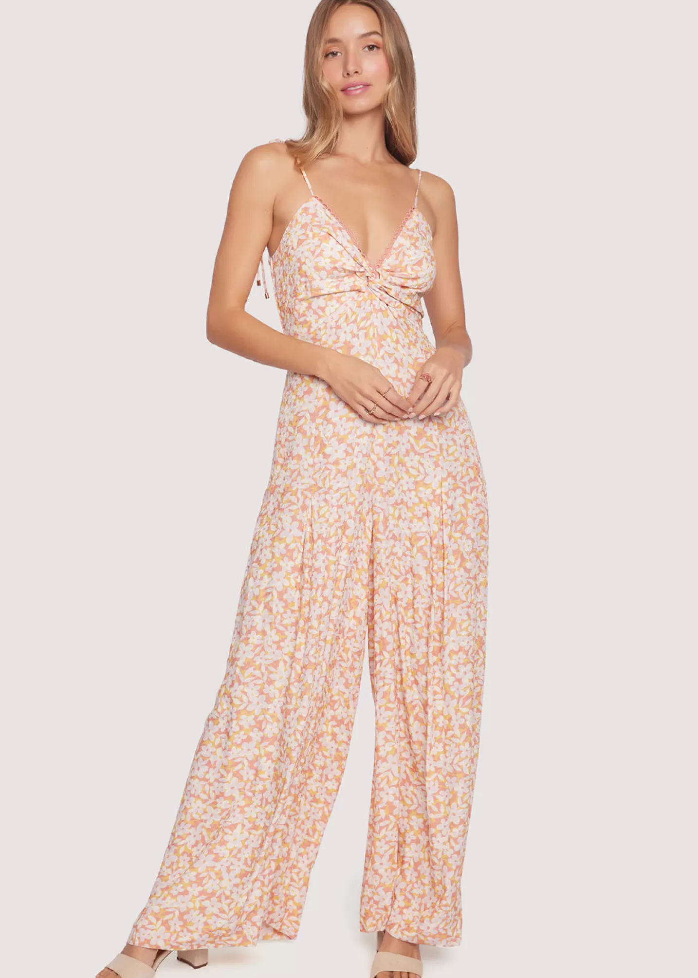 Lost + Wander Romper and Jumpsuits*Coastal Daisies Jumpsuit ORANGE-WHITE