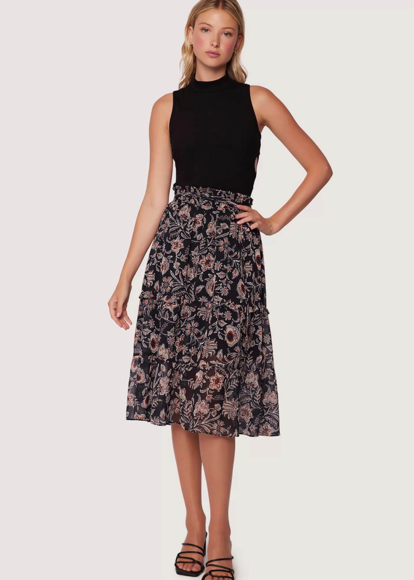 Lost + Wander Skirts*Eclipse Of The Heart Midi Skirt BLACK-CREAM-FLORAL