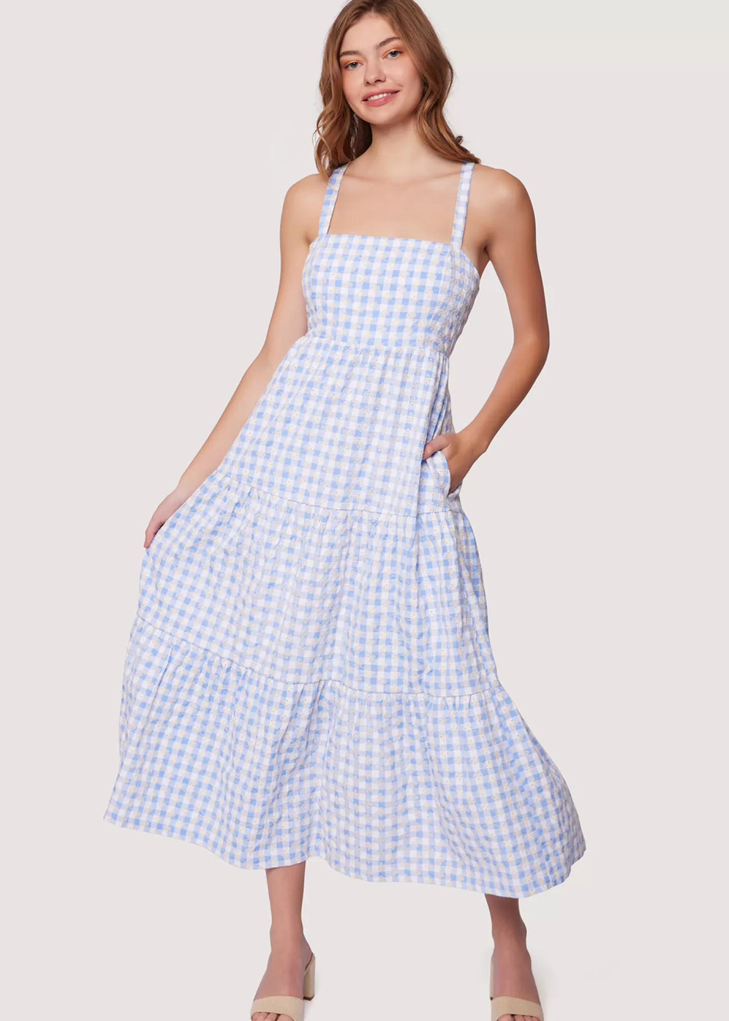 Lost + Wander Dresses*Field Day Maxi Dress BLUE-WHITE-GINGHAM