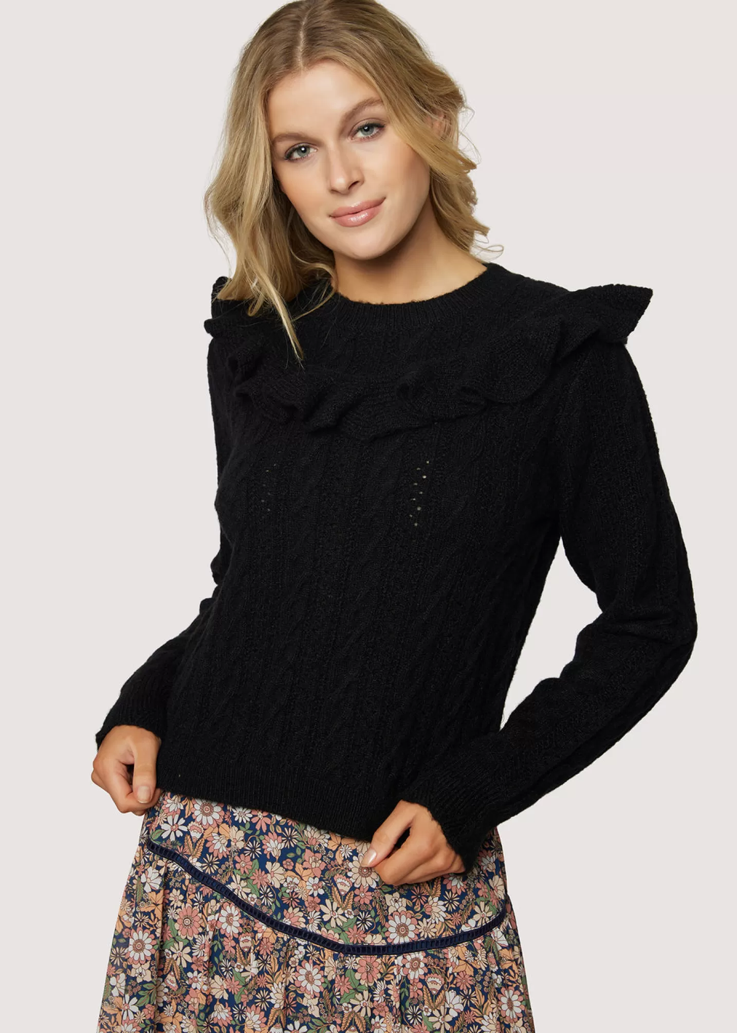 Lost + Wander Sweaters*Gracie Ruffle Top BLACK