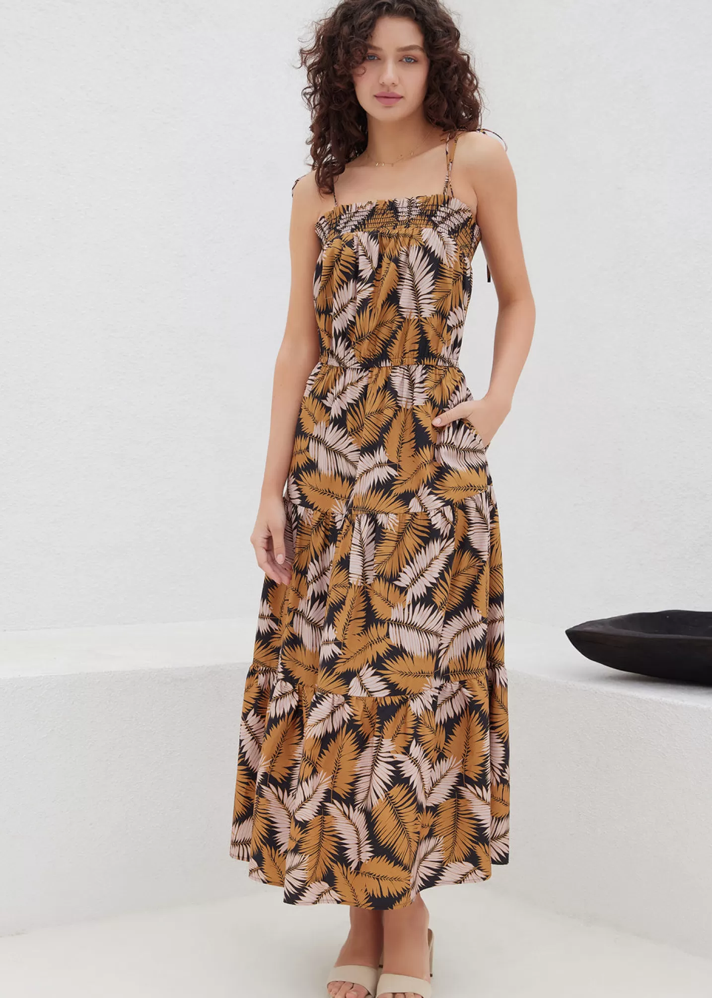 Lost + Wander Dresses*Nightfall Palm Maxi Dress TAUPETROPICAL