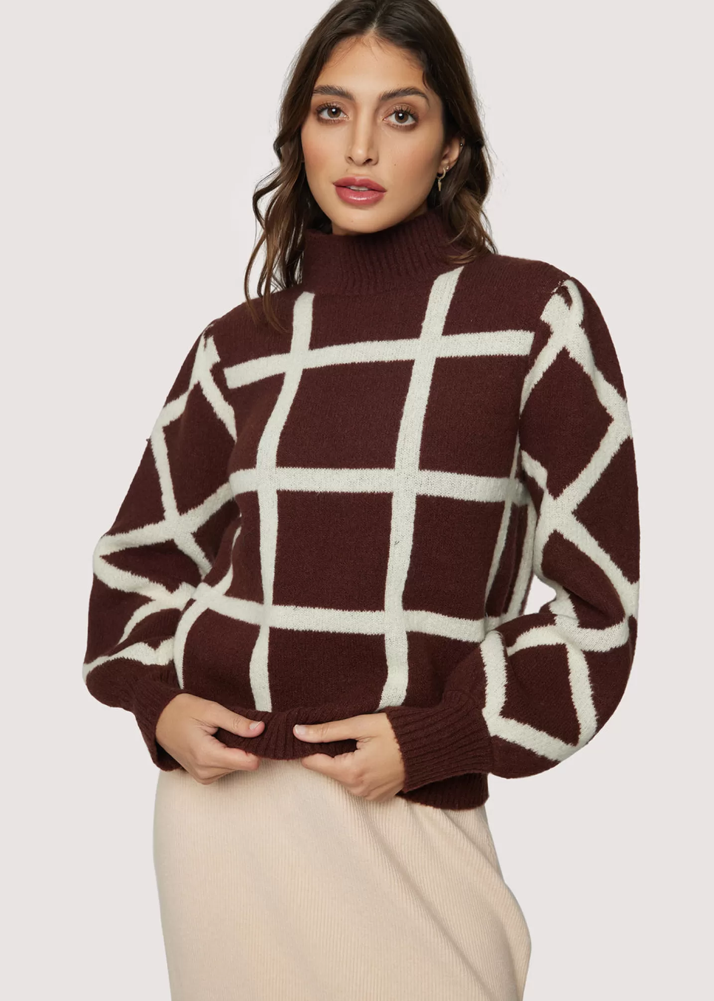 Lost + Wander Sweaters*Off The Grid Sweater DARK-BROWN-GRID