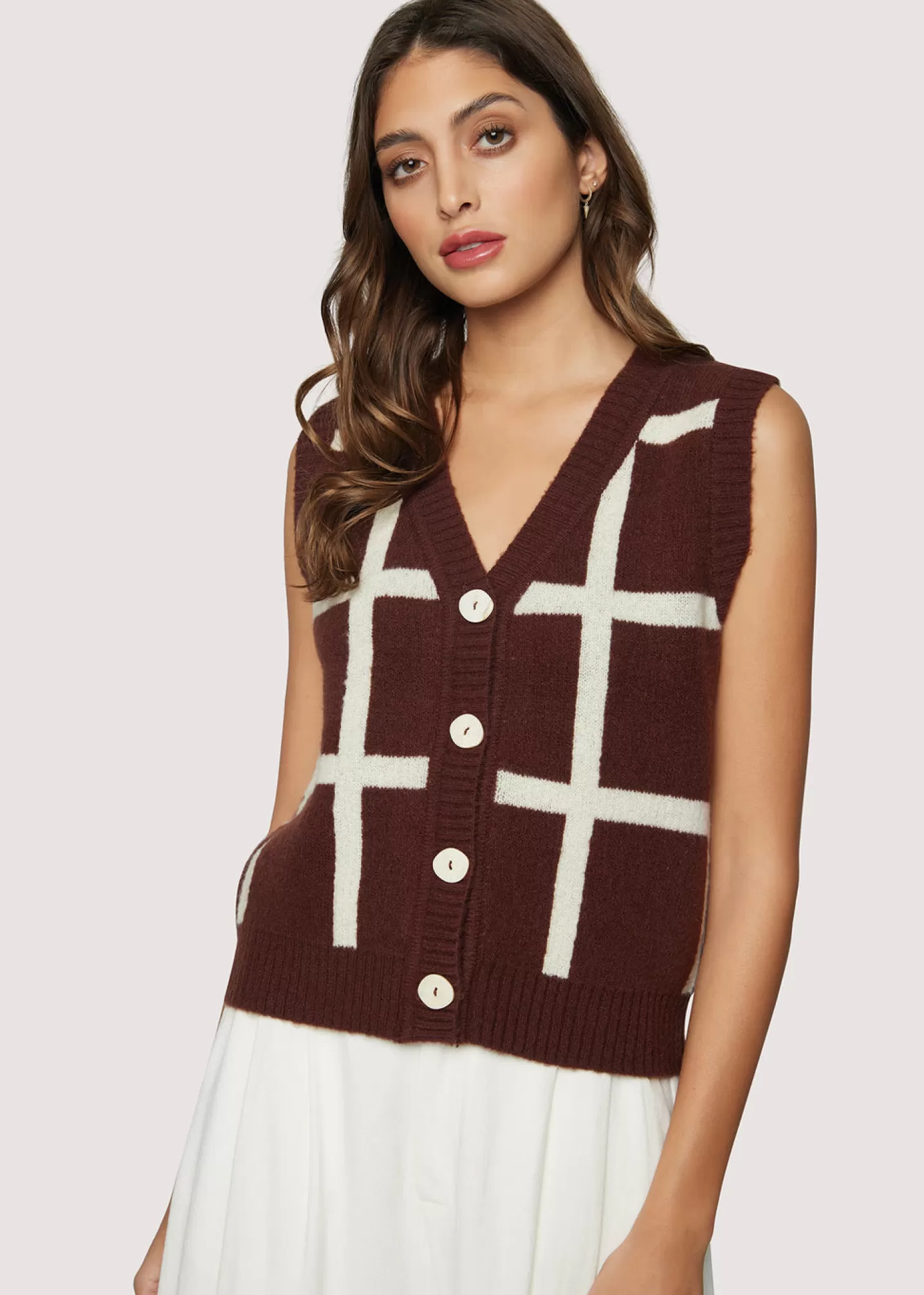 Lost + Wander Sweaters*Off The Grid Vest DARK-BROWN-GRID