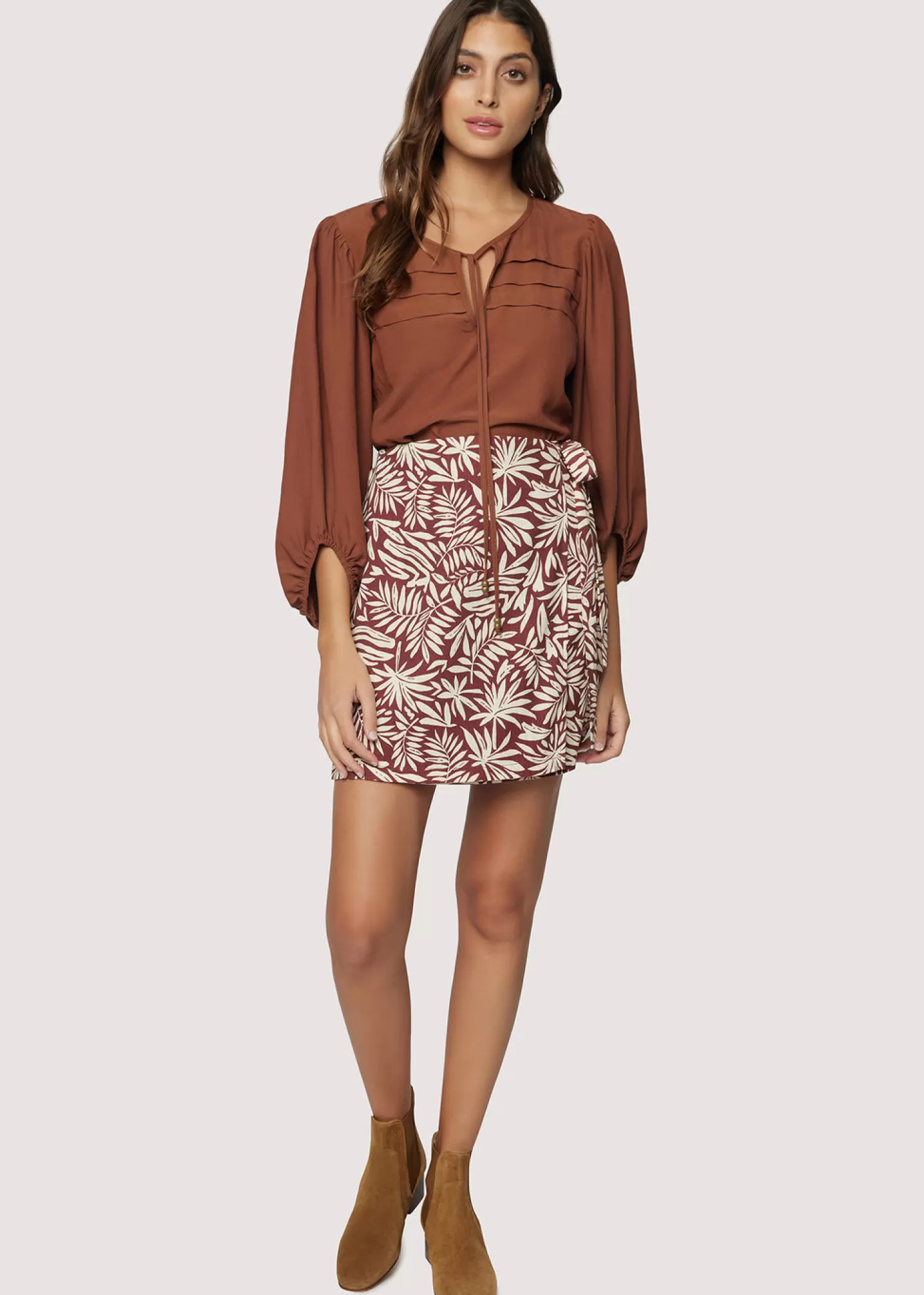 Lost + Wander Skirts*Palm Oasis Mini Skirt BROWN-WHITE-PALM