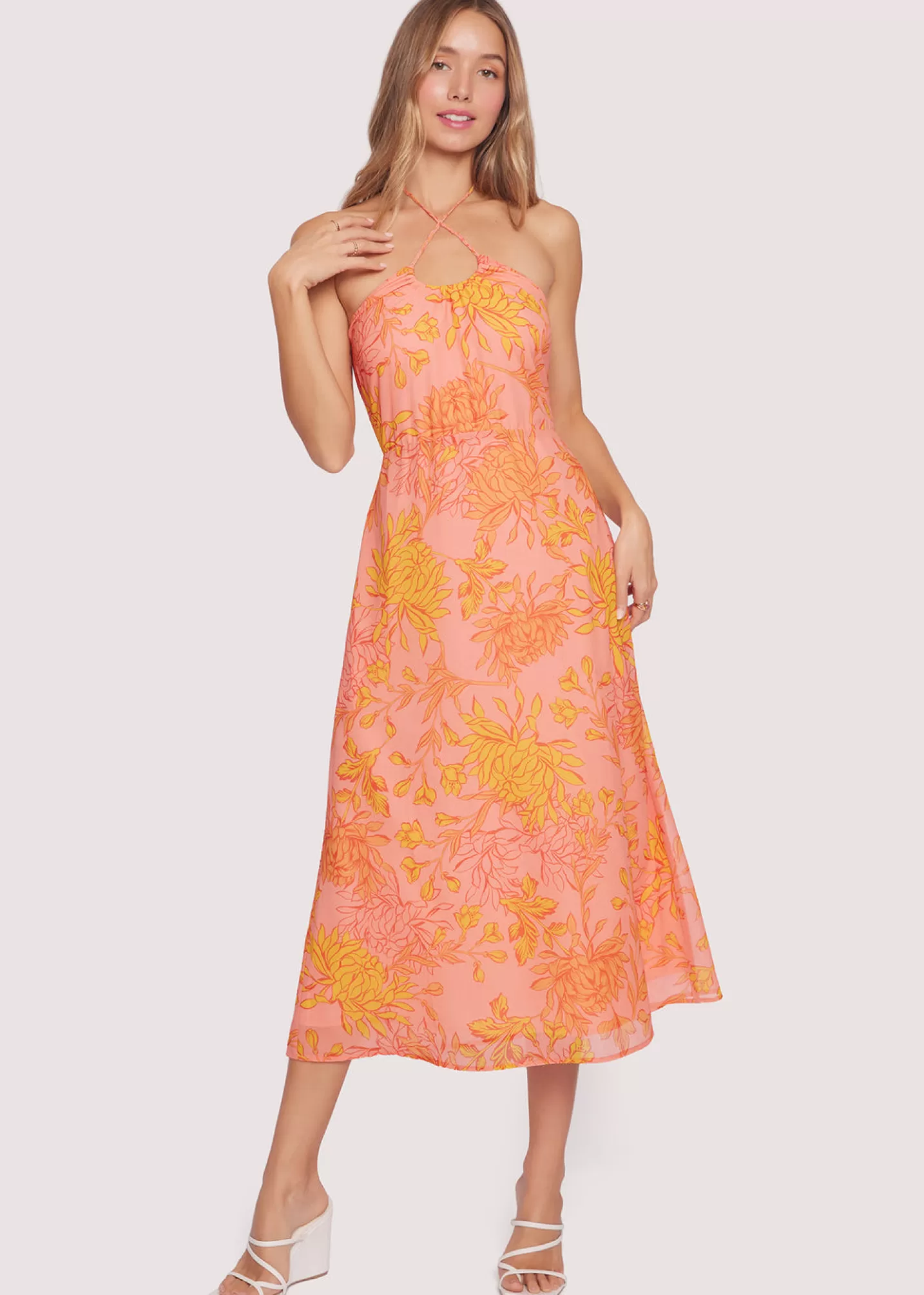 Lost + Wander Dresses*Peony Delight Midi Dress ORANGE-FLORAL