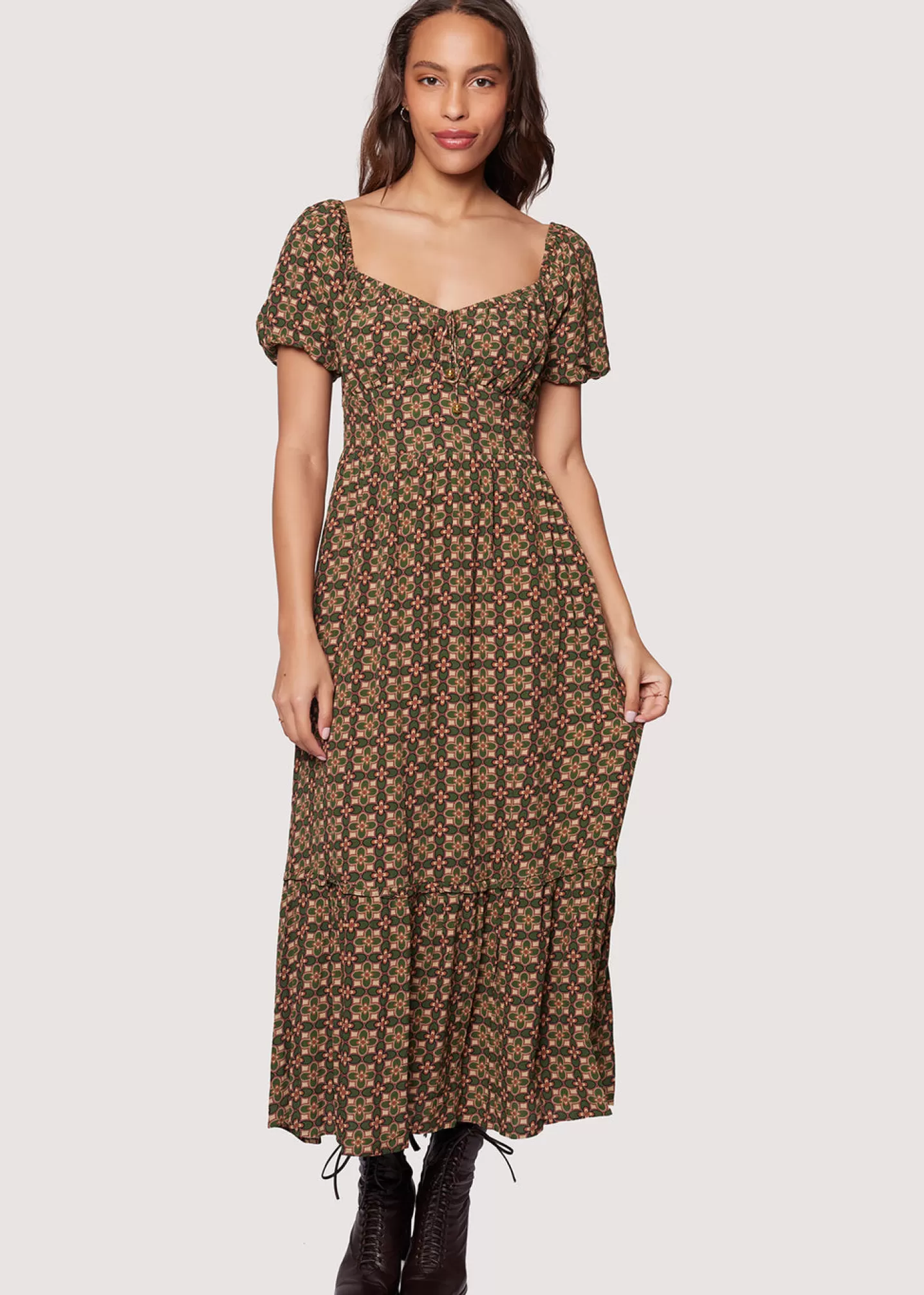 Lost + Wander Dresses*Pinnate Leaves Maxi Dress OLIVE