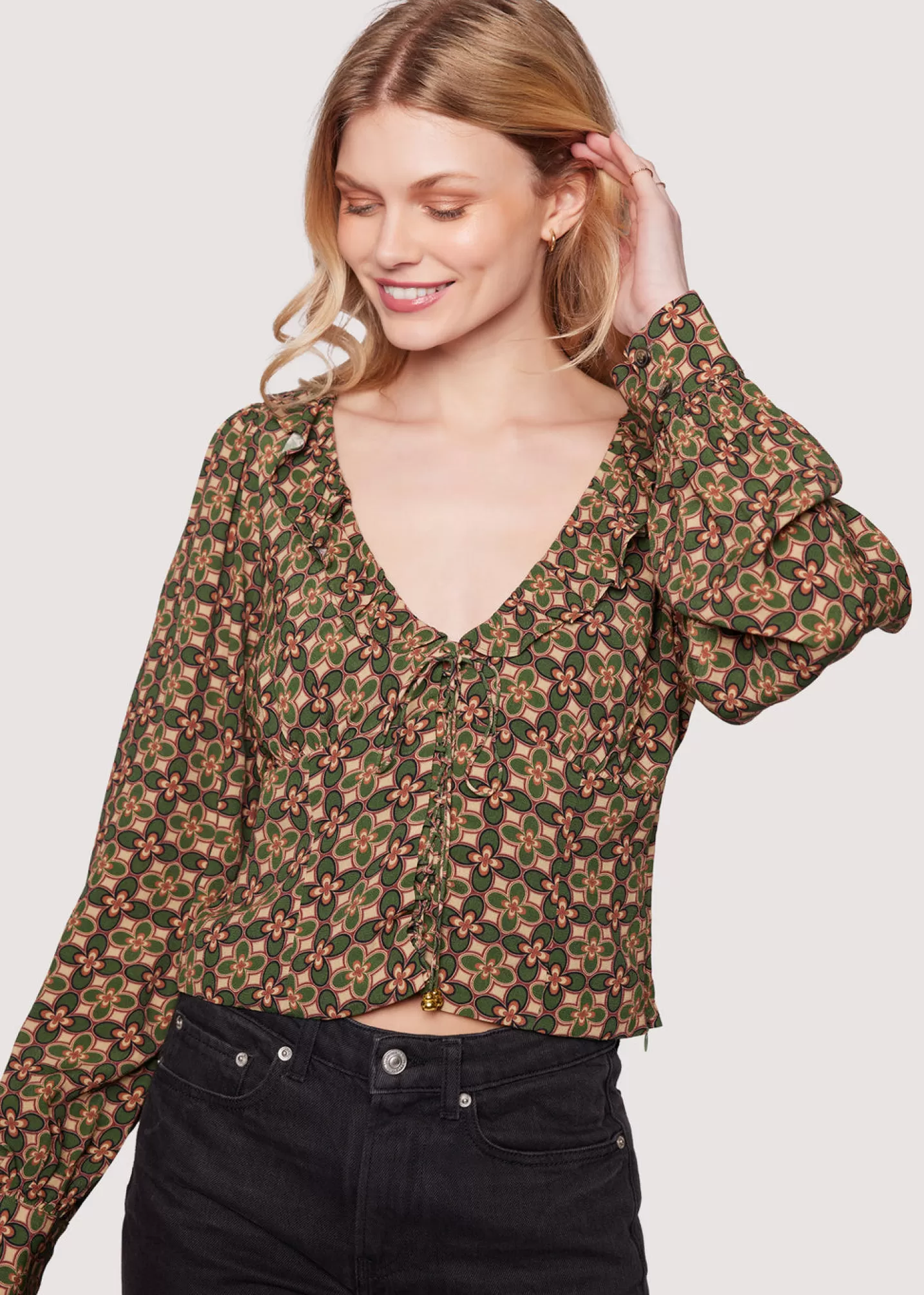 Lost + Wander Tops*Pinnate Leaves Top OLIVE