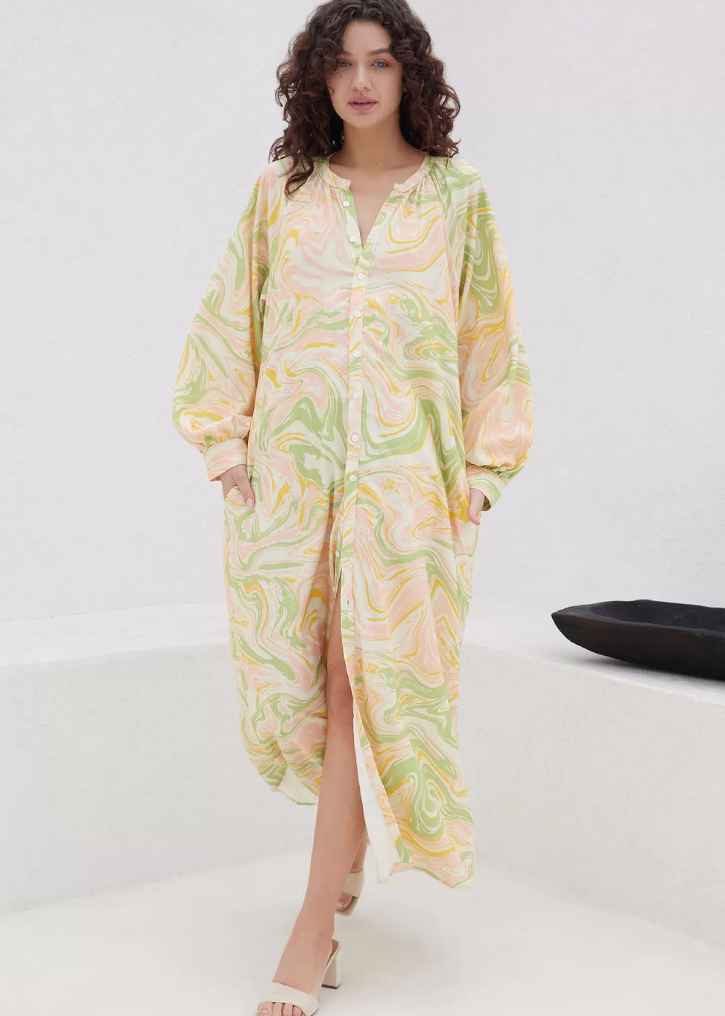 Lost + Wander Dresses*Radiant River Kaftan Maxi Dress GREEN-MARBLE