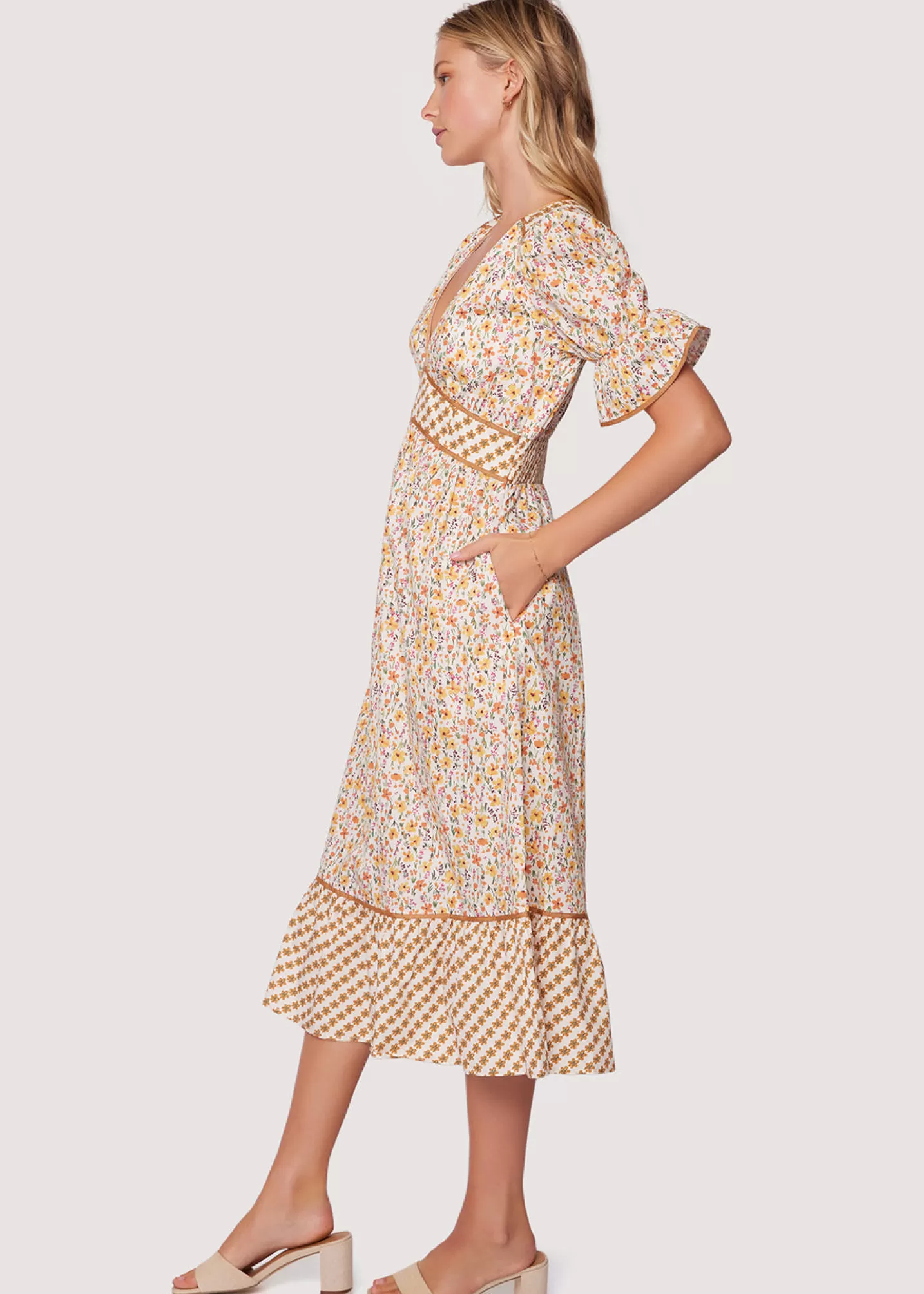 Lost + Wander Dresses*Spring Sunrise Midi Dress YELLOW-MULTI-FLORAL