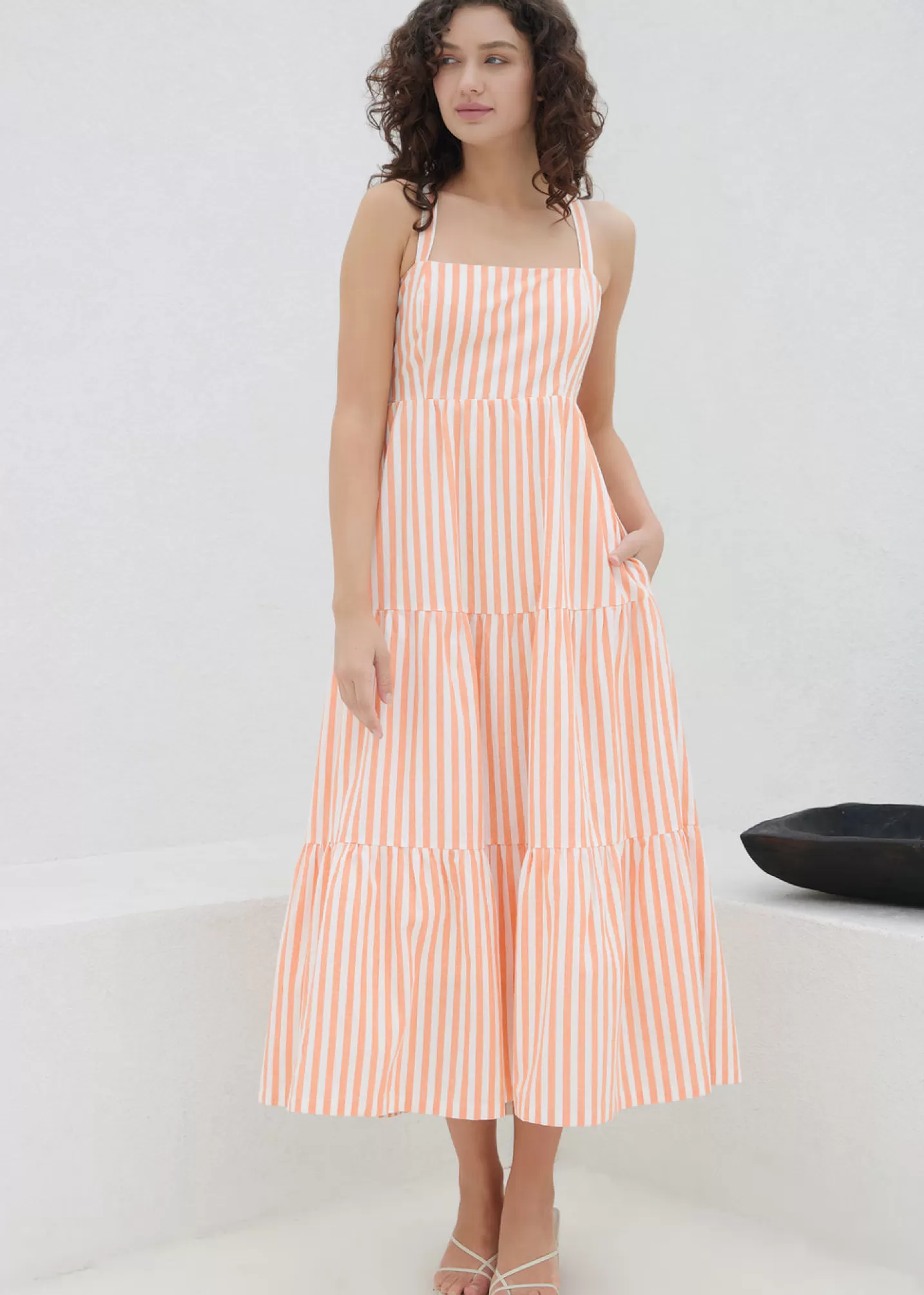 Lost + Wander Dresses*Sunset Stripe Maxi Dress WHITE-ORANGE-STRIPE