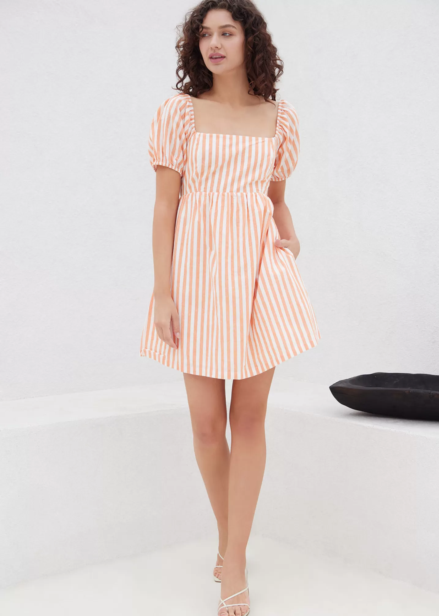 Lost + Wander Dresses*Sunset Stripe Mini Dress WHITE-ORANGE-STRIPE