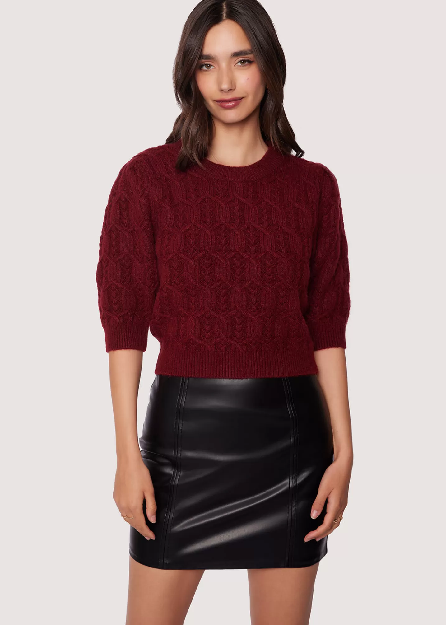 Lost + Wander Sweaters*Sydney Short Sleeve Top BURGUNDY