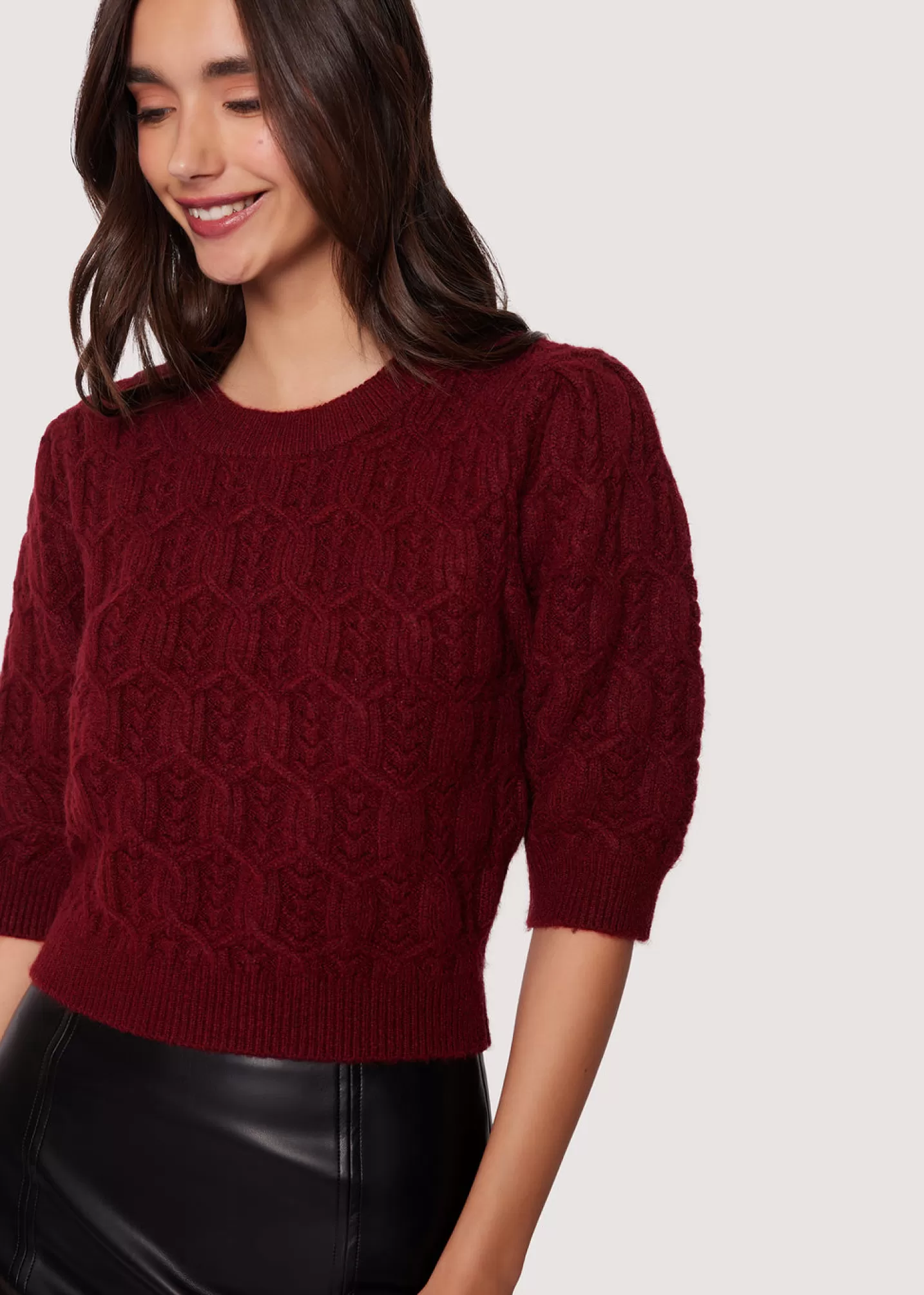 Lost + Wander Sweaters*Sydney Short Sleeve Top BURGUNDY