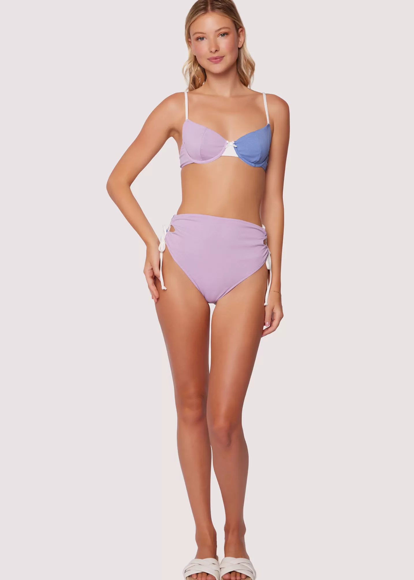 Lost + Wander Swim*Tan Line Trio Lace Up Bikini Bottom BLUE-LAVENDER-CREAM